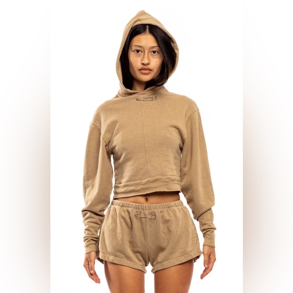 Sami Miro Vintage MINI SAFETY PIN HOODIE IN TAUPE TERRY N241-30 - Picture 1 of 7
